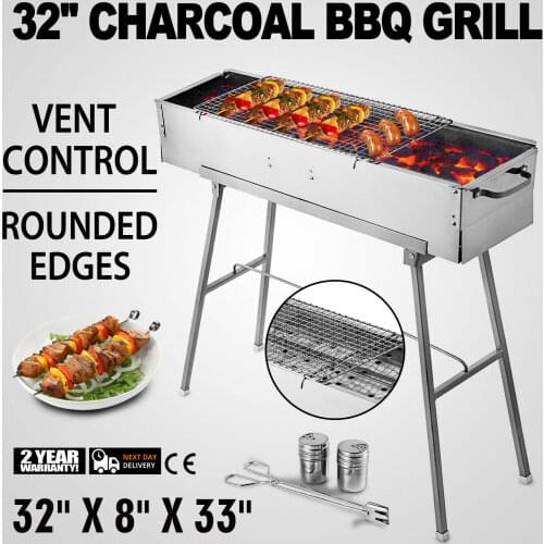 Charcoal BBQ Grill 32" X 8" Folded Portable Stainless Steel Outdoor Barbecue