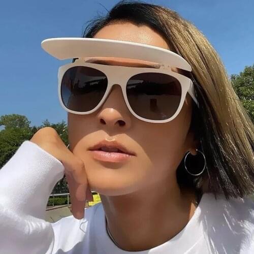 LongKeeper Flip Up Sunglasses Women Vintage Oversized Sun Glasses Punk Luxury Glasses Square Personality Eyewear Female Oculos