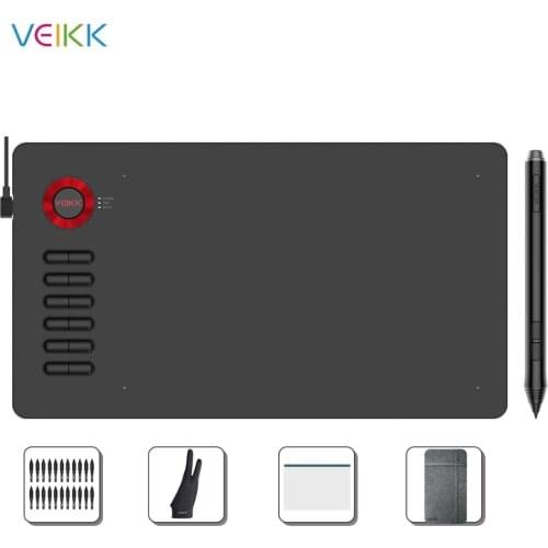 VEIKK A15 Drawing Tablet Large area of 10 x 6 inch graphic tablet 12 Keys,20 Nibs and 1 Glove( Red,Blue,Gold,Gray)