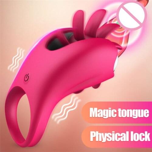 Rotation Oral Tongue Licking Penis Vibrating Ring G-spot Massage Vagina Clitoris Stimulate Vibrator Sex Toys for Couples