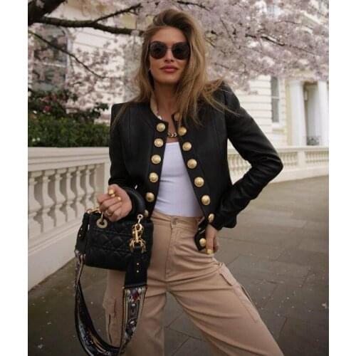 Ladies Jackets Retro Button Pockets Bomber Jacket Casual Coat Winter Autumn Outwear