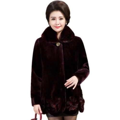 Women Winter Imitation Mink Coat New Middle-aged Mother Winter Thicken Plus Size Fur Outerwear Female Keep Warm Fur Jacket A471