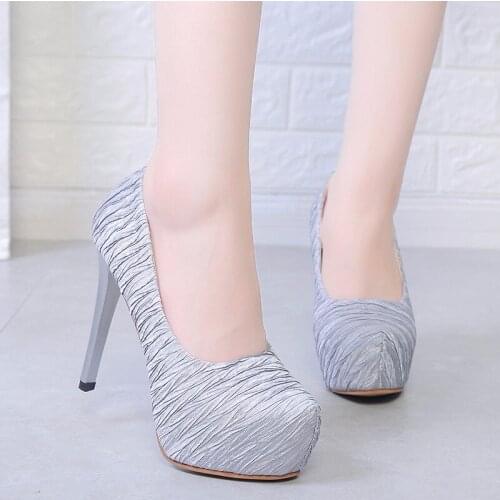 2020 high heels platform pumps mujer spring new fashion solid black shoes woman PU leather stripe large size shoes femme U18-21