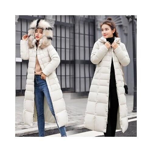 Women winter thicken cotton coats with hooded fur collar warm long coats jacket coat with belt casual parkas outerwear