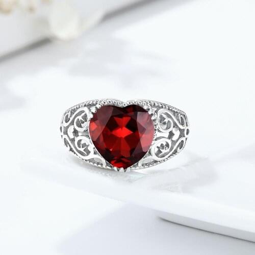 Big gemstone red onyx rings for women vintage emerald &ruby stone Thai silver color elegant jewelry Christmas gift