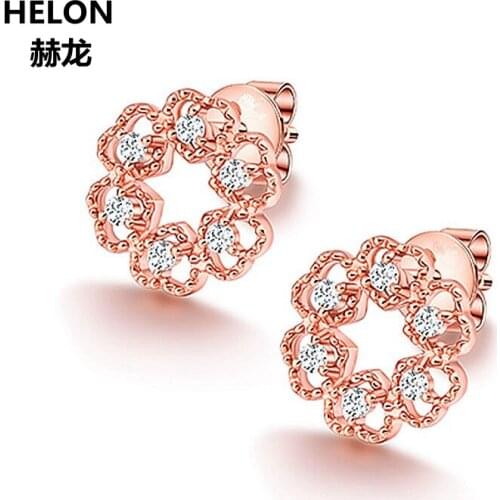 0.1ct Natural Diamonds Stud Earrings for Women Solid 14k Rose Gold Heart Fine Jewelry Millgrain