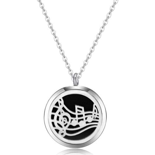 10pcs silver color Music symbol (30mm) Aromatherapy / Essential Oils surgical 316L S.Steel Perfume Diffuser Necklace