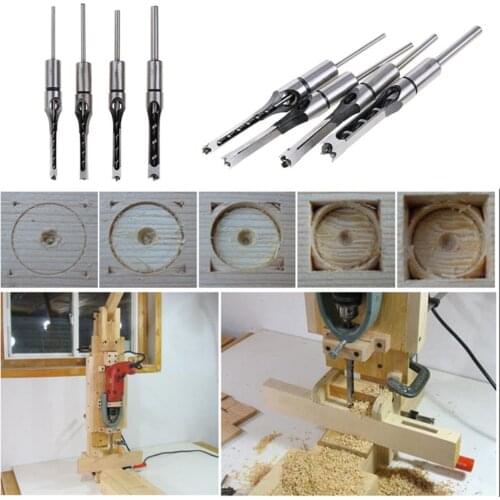 3PCS 8mm 10mm 12mm Square Hole Mortiser Drill Bit Mortising Chisel Woodworking Electric Twist Drill Bits Extended Saw Tools
