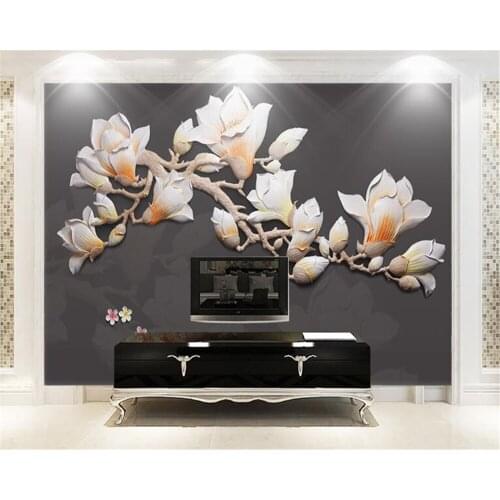 Beibehang 3d simple hand-painted magnolia flower three-dimensional relief flower living room bedroom TV background 3d wallpaepr