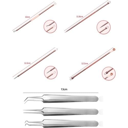 7Pcs/Set Rose Gold Blackhead Extractor Tools Cravos Remover Tweezers Face Acne Extractor Blackheads Blemish Comedone Remover Kit