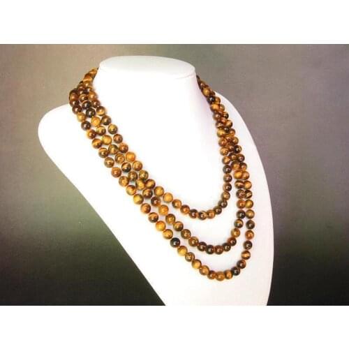 8mm Natural African Tigers Eye Gemstone Bead Necklace 32'' jade