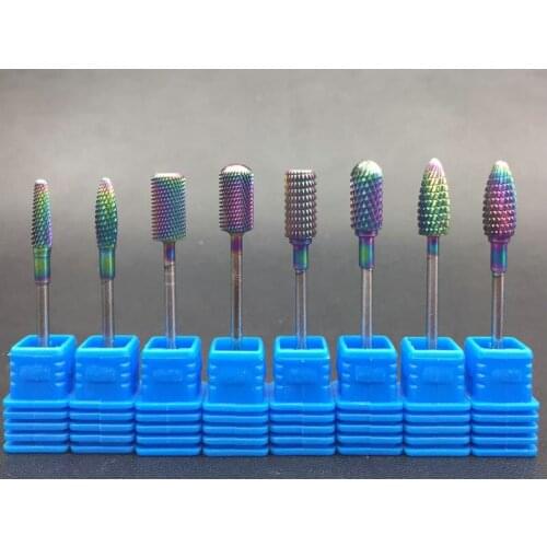 9 Pcs Rainbow Barrel Tungsten Carbide Nail Drill Bit 3/32" Rotary Cutter Metal Bits For Manicure Drill Accessories