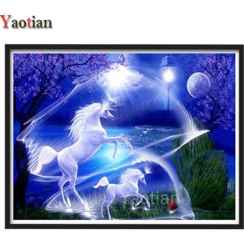 Unicorn moonlight lake cherry blossom landscape diamond painting rhinestones full square round drill diamond embroidery mosaic