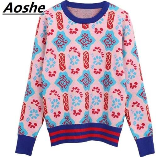 Aoshe 2018 New Spring Sweater For Women Luxury Gold Thread Embroidery Vintage Pullovers Jumper Blusas De Inverno Feminina