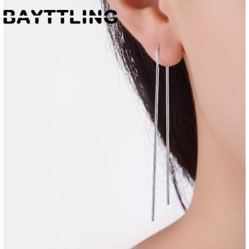 BAYTTLING New 925 Sterling Silver Long Elegant Tassel Straight Earrings For Woman Fashion Wedding Party Jewelry Gift