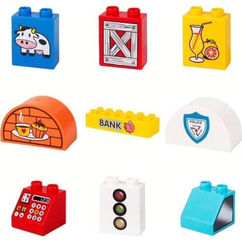 Large particle 1*2 high brick multi belt pattern base parts 2*2 oblique brick, 2*4 arch brick toy DIY