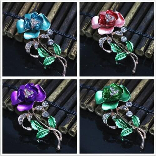 Lovely rose gold-color beautiful flower brooches charms dress hot sale gift enamel pins jewelry X