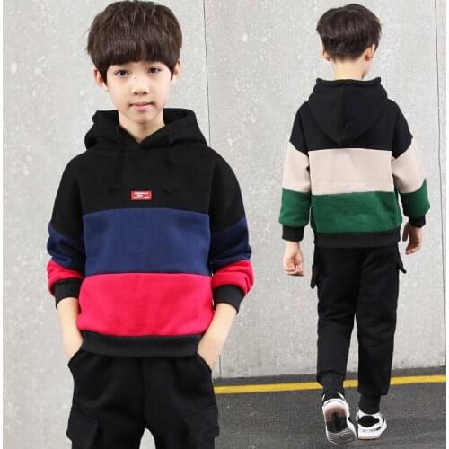 Children Autumn Winter Plus Velvet Sport Clothing Set Boys Hoodies Pants 2pcs Outfits Kids Thickening Tracksuits Clothes