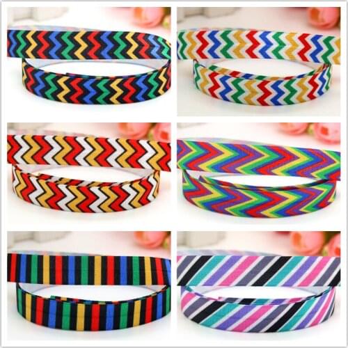 DHK 5/8'' Free shipping Fold Elastic ribbon chevron stripe printed FOE headband headwear hairband decoration wholesale S591
