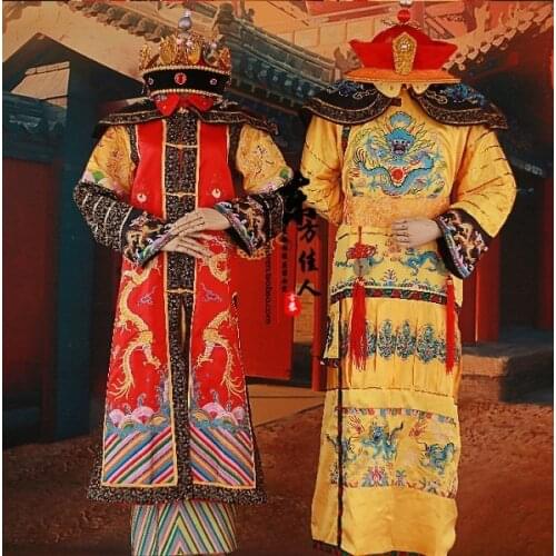 Qing Dynasty Emperor and Empress Costume Sets for Couple Wedding Photography or Stage Show Costume Sets including Hats