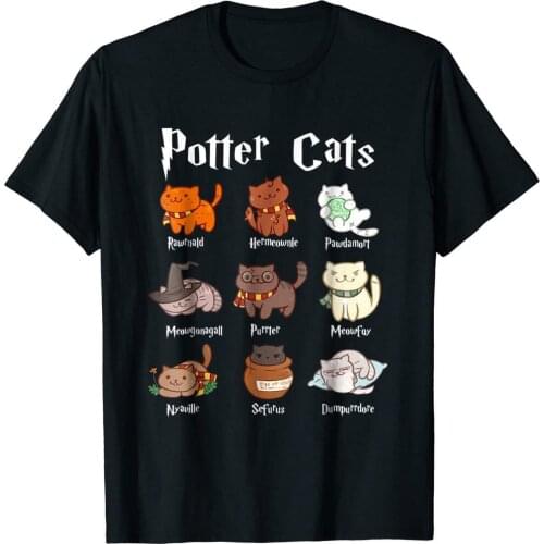 Potter Cats Potter Rawrnald Purrter Black T-Shirt Cats Lovers Summer Cotton Short Sleeve O-Neck Mens T Shirt New S-3XL