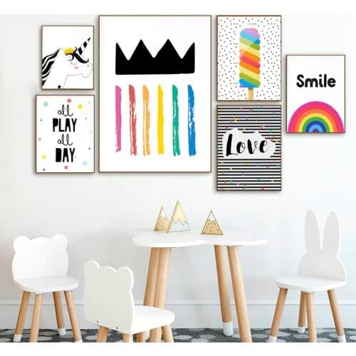Nordic Baby Nursery Canvas Painting Sweets Rainbow Lolly Ice Cream Wall Art Posters and Prints Kid Bedroom Decor Picture
