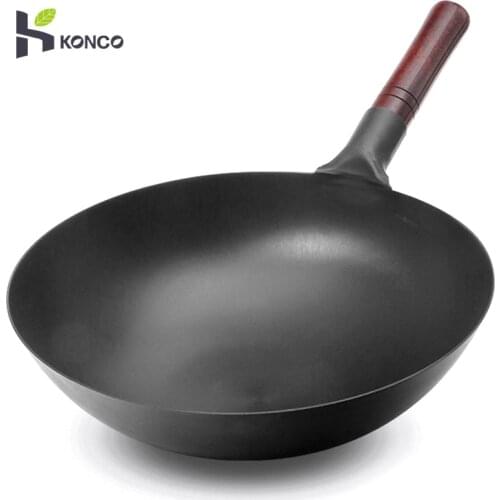 Chinese Iron Pot,Traditional Hand Hammered Iron woks and stir Fry Pans,Non Sticky, no Coating, Less Oil