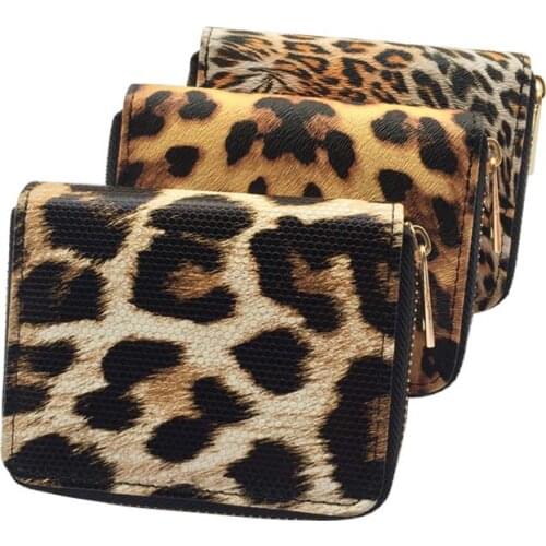 KANDRA High Quality Ladies Short Wallets Clutch Zipper Card Holder Coin Bag Leopard Leather Clutch Purses for Women Gift