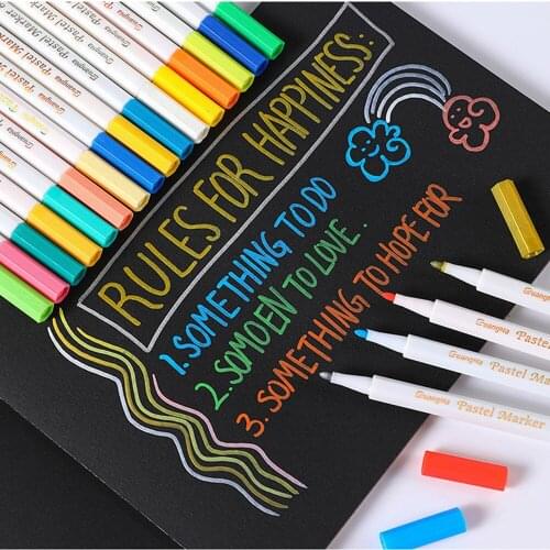 12/24 Colored Marker Pens Washable Body Painting Acrylic Markers Black Card Diy Pastel Marker For Drawing Art School Supplies
