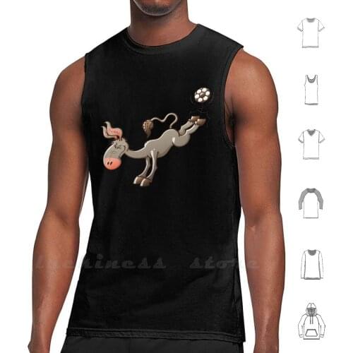 Donkey Shooting A Soccer Ball Tank Tops Vest 100% Cotton Football Soccer Fun Ball Boot Gray Cute Hoof Game Comic Humor Style