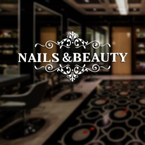 Nail Beauty Shop Sticker Name Scissors Hair Salon Decal Neutral Haircut Poster Vinyl Wall Art Decals Decor Windows