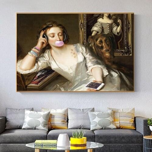 Funny Women Chewing Bubble Gum Canvas Painting Wall Art World Famous Painting Picture For Living Room Modern Home Decor Poster