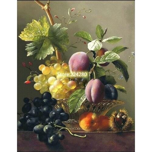 New Grapes Prunes Peaches and Chestnuts Fruit Needlework Cross stitch Kits 14CT Unprinted Embroidery Arts DIY Handmade Decor