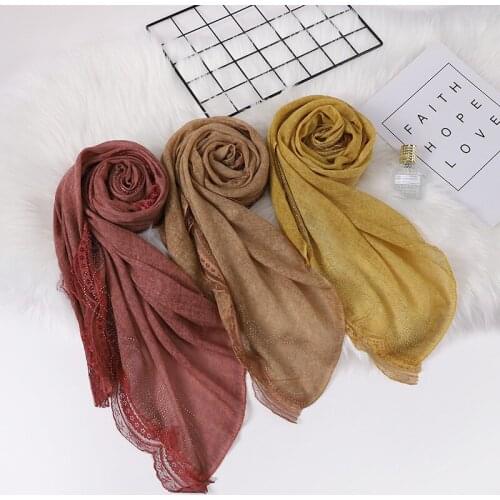 New Women Lace Diamond Bubble Hijab Solid Color Muslim Hijabs Scarf Headscarf 13 Color for Choose
