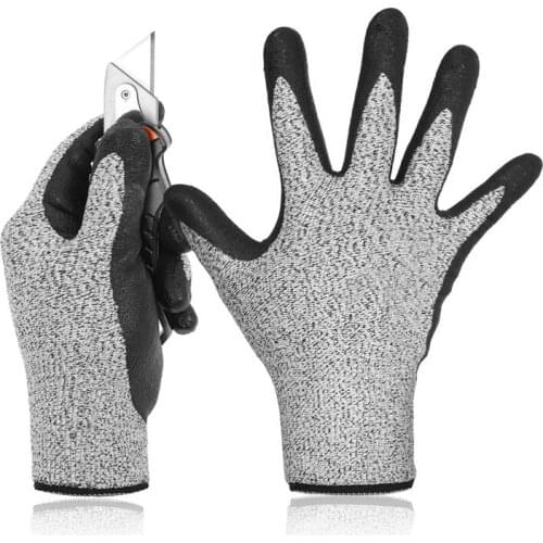 Level 5 Cut Resistant Gloves 3D Comfort Stretch Fit, Durable Power Grip Foam Nitrile, Pass Fda Food Contact, Smart Touch, Thin M
