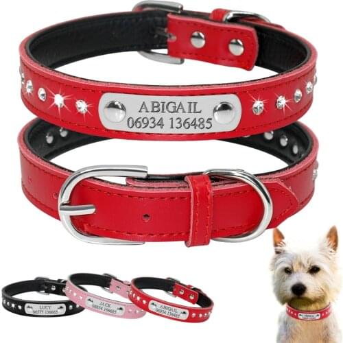 Personalized Dog Collar Engraved Leather Dogs Puppy Collar Customized Cat Collar For Small Dogs Chihuahua Yorkies Pink