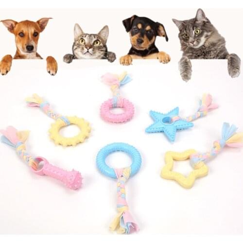 New Puppy Rubber Dog Toy Rope Knot Pet Toys Interactive Toy Chewing Star Ring Durable Molar Toothbrush Dog Training Toys