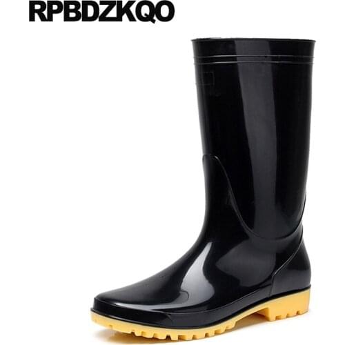 Rubber Fishing Boots Men Black Chunky Rainboots Tall Rain Durable Plus Size Yellow Pvc Cheap Slip On Waterproof Mid Calf Shoes