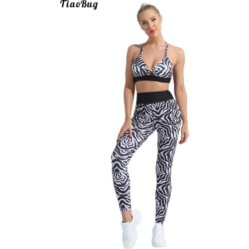 TiaoBug Summer 2Pcs Women Workout Outfits Bra Sets Sleeveless Top High Waist Leggings Suit For Yoga Sport Running Gym Fitness