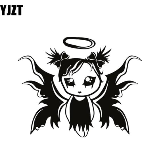 YJZT 14*11.6CM Angel Or Demon Lovely Cute Girl Decal Black/Silver Vinyl Car Sticker Silhoutte Covering The Body C20-1217