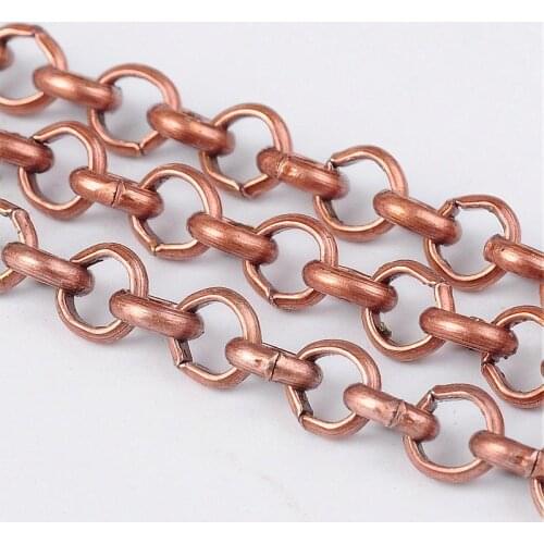 Iron Cross Chains, Unwelded Rolo Chains, Red Copper Color, Come On Reel, link: 5mm in outer diameter, 1.5mm thick, 50m/roll