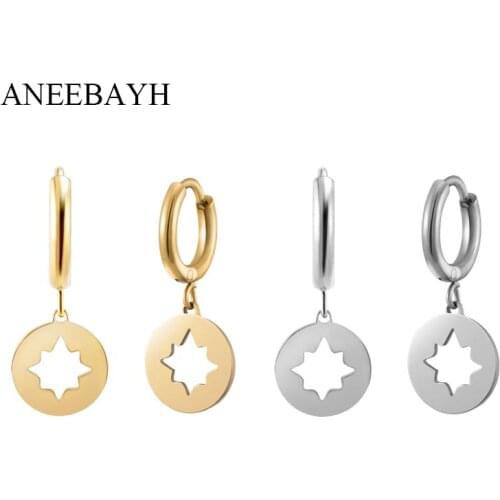 Stainless Steel Small Charm Hoop Earrings For Women Girls Round Shape Hollow Tiny Star Huggie Earrings Jewelry Party Gifts