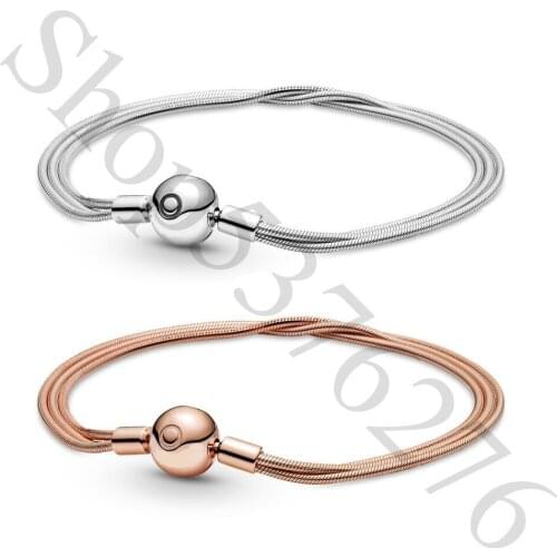 Real 925 Sterling Silver Moments Logo Multi Snake Chain Fashion Bracelet Fit Pandora Women Bead Charm Bangle Gift DIY Jewelry
