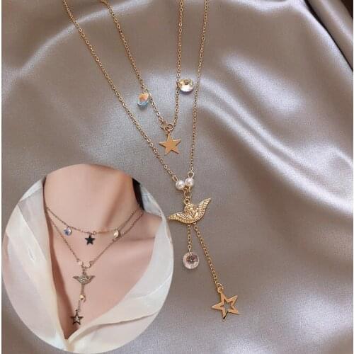 Female Necklace Multi Layered Star Women Necklace Choker Statement Crystal Gold Color Necklace Girl Party Wear Gift Jewelry