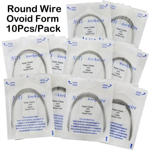 10Packs/100Pcs Super Elastic Niti Round Arch Wire Ovoid Form 012 014 016 018 020 Upper Lower For Choose Dental Orthodontic