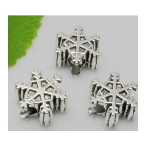 100Pcs Tibetan Silver Big Hole Snowflake Spacer Beads Fit Jewelry 7x14mm