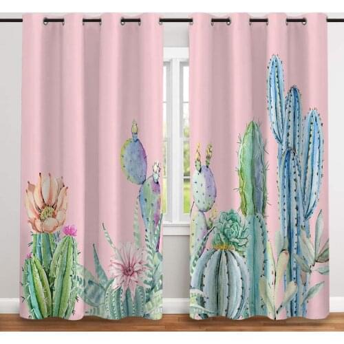 2 Pcs/set Cactus Digital Printing Thickened Cloth Curtain Nordic Window Blackout Curtains for Bedroom and Living Room