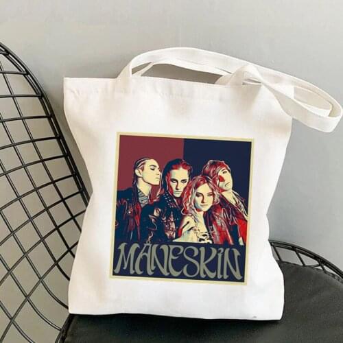 2021 Shopper Maneskin Printed Kawaii Bag Harajuku women Shopping Bag Canvas Shopper Bag girl handbag Tote Bag Shoulder Lady Bag