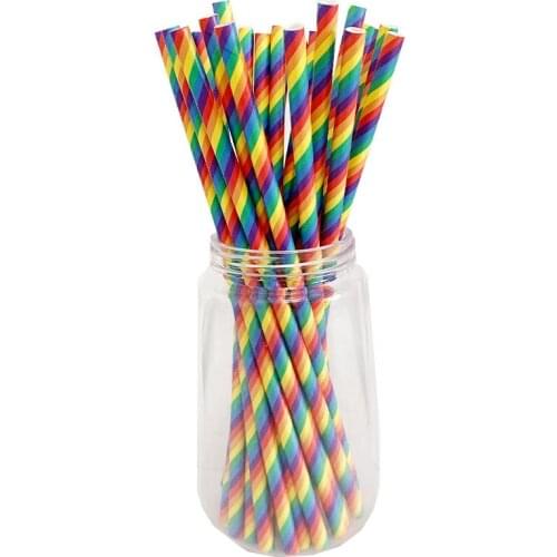 25pcs Paper Drinking Straws Rainbow Eco-friendly Paper Disposable Party Dessert Decorating Straws