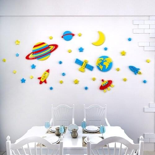 Space Star Moon 3d Acrylic Wall Sticker Childrens room Kindergarten decoration stickers cartoon bedroom decoration wallpaper